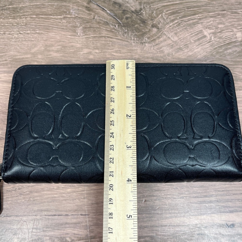 Coach Wallet Continental Accordion Zip Black Signature Debossed Leather CE551 - Picture 10 of 10